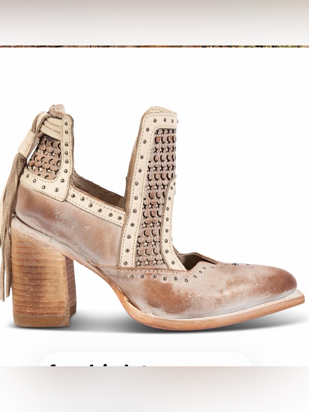 freebird Cream  Studded Cutout Block Heel Ankle Boots - Picture 2 of 2